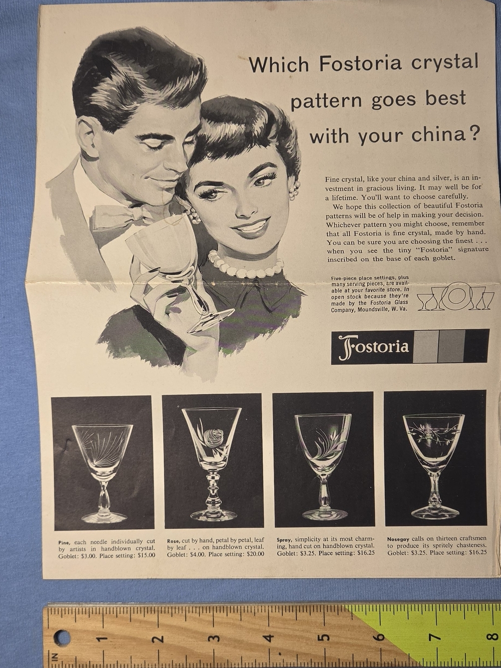 Authentic 1956 Fostoria Crystal Wine Glasses - Vintage Collectible Advertisment